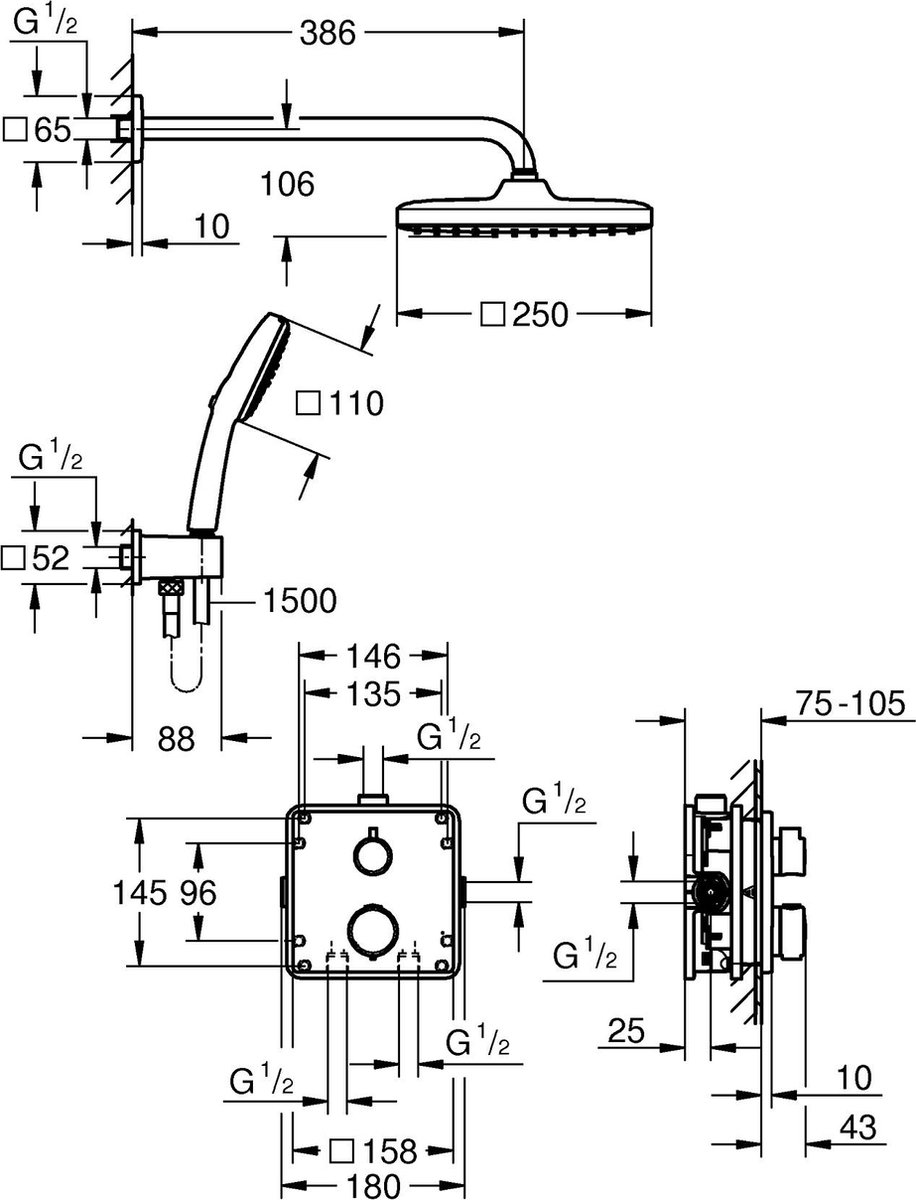 Wat vinden we goed aan de GROHE QuickFix Precision inbouw douchesysteem chroom vierkant