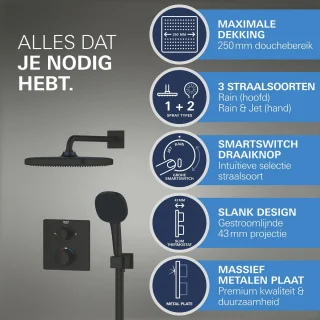 GROHE QuickFix Precision inbouw douchesysteem vierkant matte black