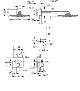 GROHE QuickFix Precision SmartControl inbouw douchesysteem vierkant chroom