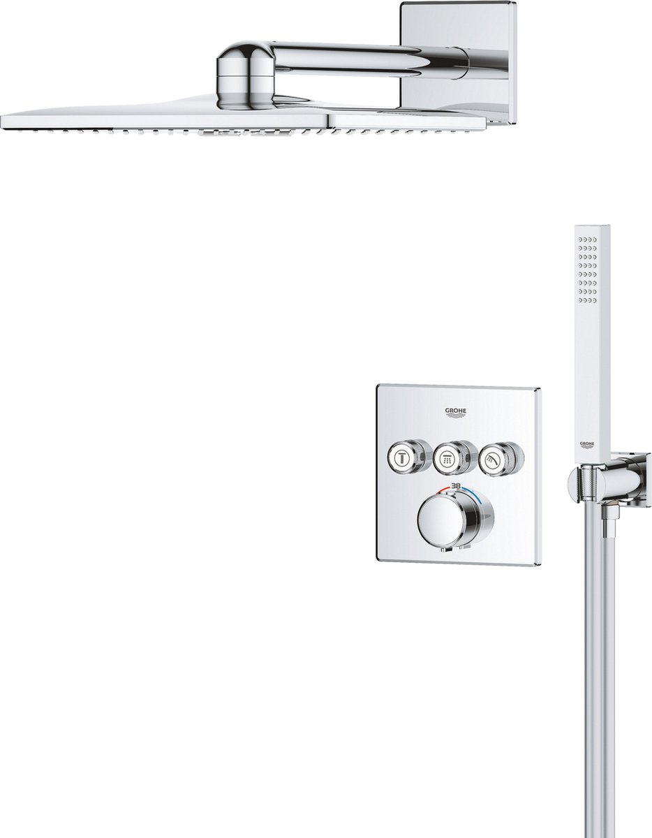 De GROHE QuickFix Precision SmartControl inbouw douchesysteem vierkant chroom in één oogopslag