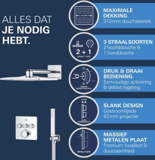 GROHE QuickFix Precision SmartControl inbouw douchesysteem vierkant chroom