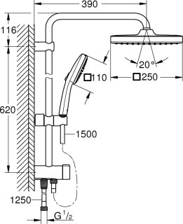 GROHE QuickFix Vitalio Comfort 250 Flex douchesysteem chroom