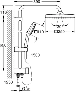 GROHE QuickFix Vitalio Comfort 250 Flex douchesysteem chroom