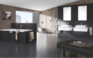 GROHE Rainshower vierkante hoofddouche met arm hard graphite geborsteld
