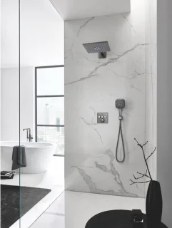 GROHE Rainshower vierkante hoofddouche met arm hard graphite geborsteld