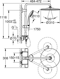 GROHE Vitalio Joy 310 Regendouche met thermostaatkraan en planchet chroom