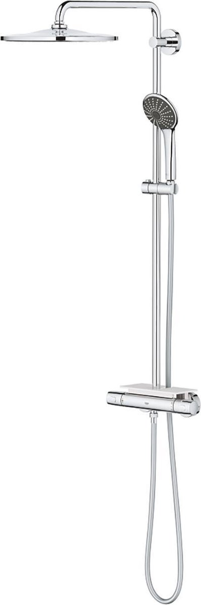 De GROHE Vitalio Joy 310 Regendouche met thermostaatkraan en planchet chroom in één oogopslag