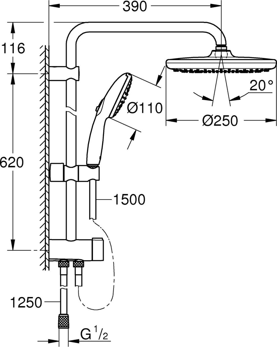 GROHE Vitalio Start 250 Flex Douchesysteem Mat Zwart