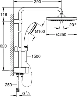 GROHE Vitalio Start Regendouche 250 Mat Zwart