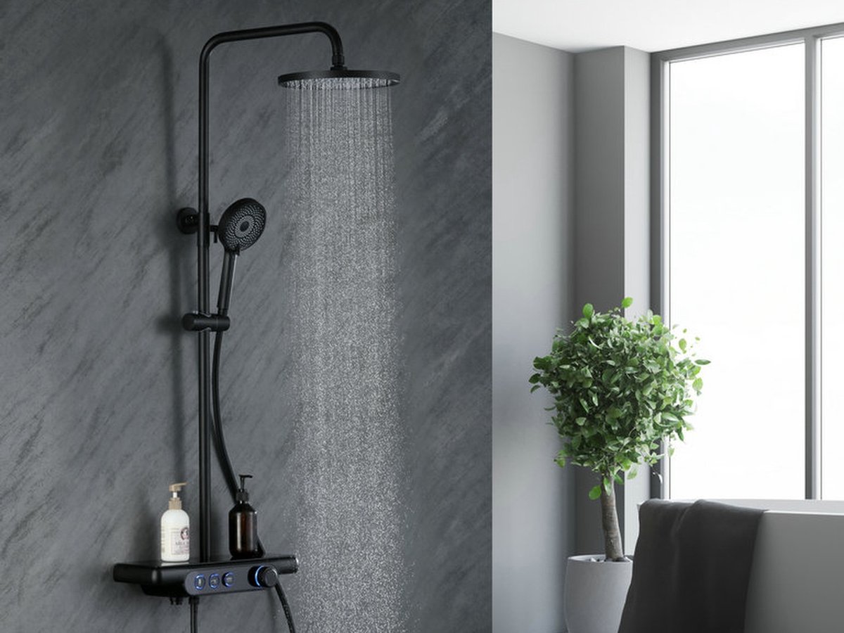 De Gryson Mawialux regendoucheset opbouw mat zwart rond in één oogopslag