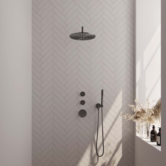 Gunmetal Edition thermostatische inbouw regendouche set 04