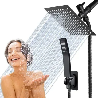 Handdouche set regendouche 20 cm vierkant mat zwart