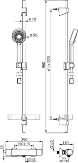 Hansa Hansamicra Hansabasicjet glijstangset 92cm chroom