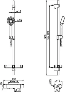 Hansa Hansamicra Hansabasicjet glijstangset 92cm chroom