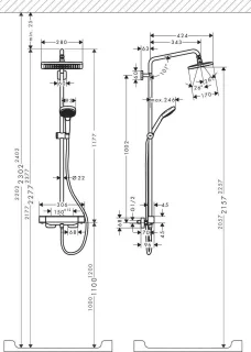 hansgrohe Croma E 1jet Showerpipe Thermostaat Chroom