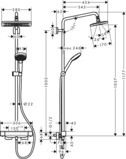 Hansgrohe Croma E280 Showerpipe Thermostatisch Chroom