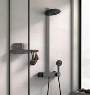 hansgrohe Pulsify S Showerpipe 2jet met ShowerTablet Select 400 mat zwart