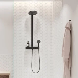 hansgrohe Pulsify S Showerpipe 2jet met ShowerTablet Select 400 mat zwart