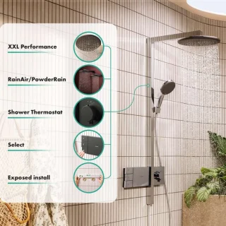 Hansgrohe Raindance alive S showerpipe 300 2jet thermostaat geborsteld zwart chroom