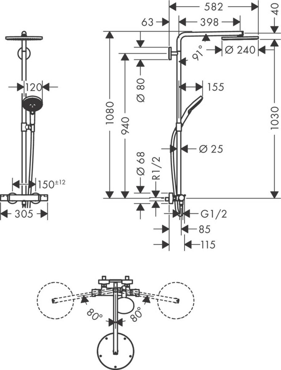 Wat vinden we goed aan de hansgrohe Raindance Select S 240 Showerpipe mat zwart