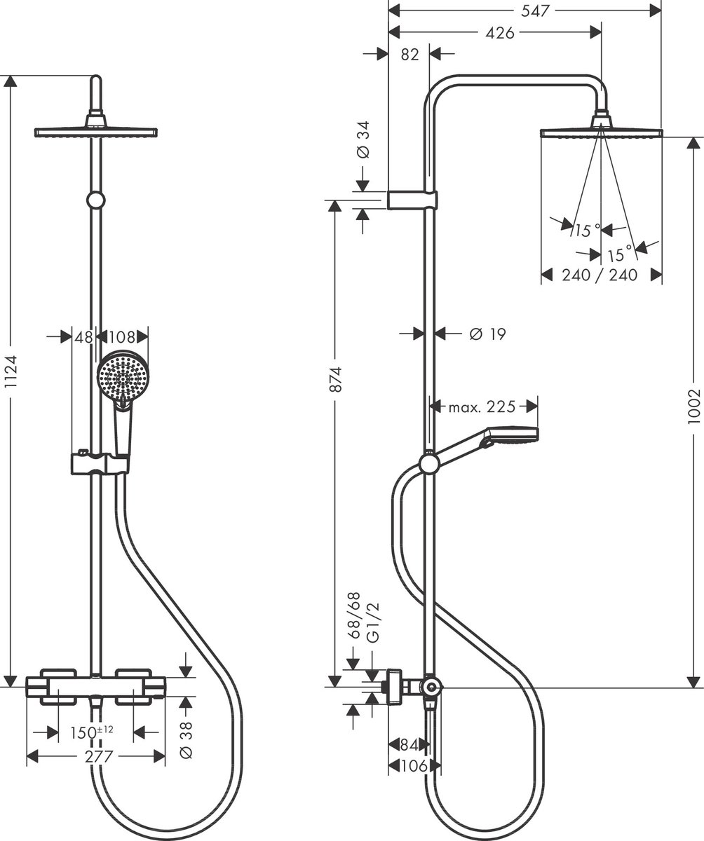 De hansgrohe Vernis Shape Showerpipe 240 1jet Thermostaat Mat Zwart in één oogopslag