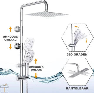 Happyment Regendouche Set met Thermostaatkraan RVS Zilver