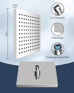 Hibbent 200 x 200 mm Square Recessed Rain Shower Head