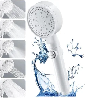 Hogedruk Handdouche Wit 5 Straalsoorten Met Waterstopknop
