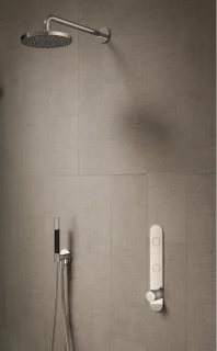 Hotbath Cobber IBS Cobber 2	pushbuttons verticaal gn 3s handdouche 15 cm plafondbuis glijstang geborsteld nikkel IBS24GN127