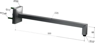 Hotbath Mate wandarm 35cm vierkant nikkel geborsteld