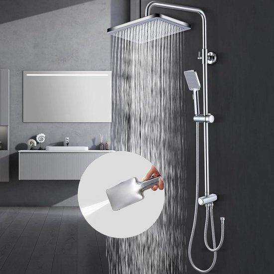 Hydromassage douchekolom met vierkante regendouchekop 30x20 cm zonder kraan