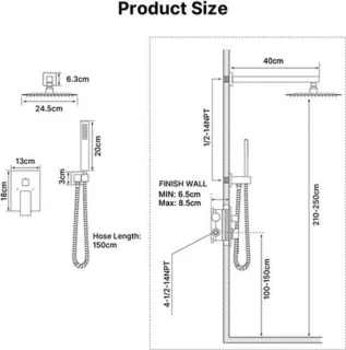 Inbouw douche-armatuurset chroom met 25x25 cm vierkante regendouchekop