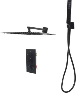 Inbouw douchegarnituur met thermostaat en 40x40 cm douchekop - zwart