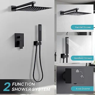 Inbouw Douchekraan Regendouche 25x25 cm Zwart Mat