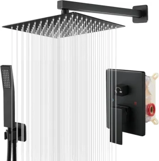 Inbouw douchekraan set met vierkante regendouchekop 30x30 cm zwart