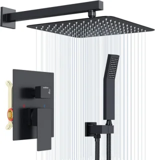 Inbouw doucheset - douchesysteem kraan - 30 x 30 cm - zwart