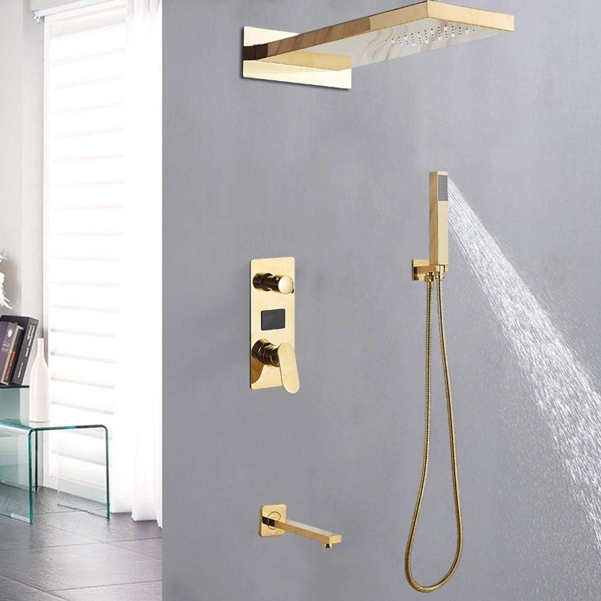 Inbouw Doucheset Goud Regendouche Massagepaneel Wandmontage