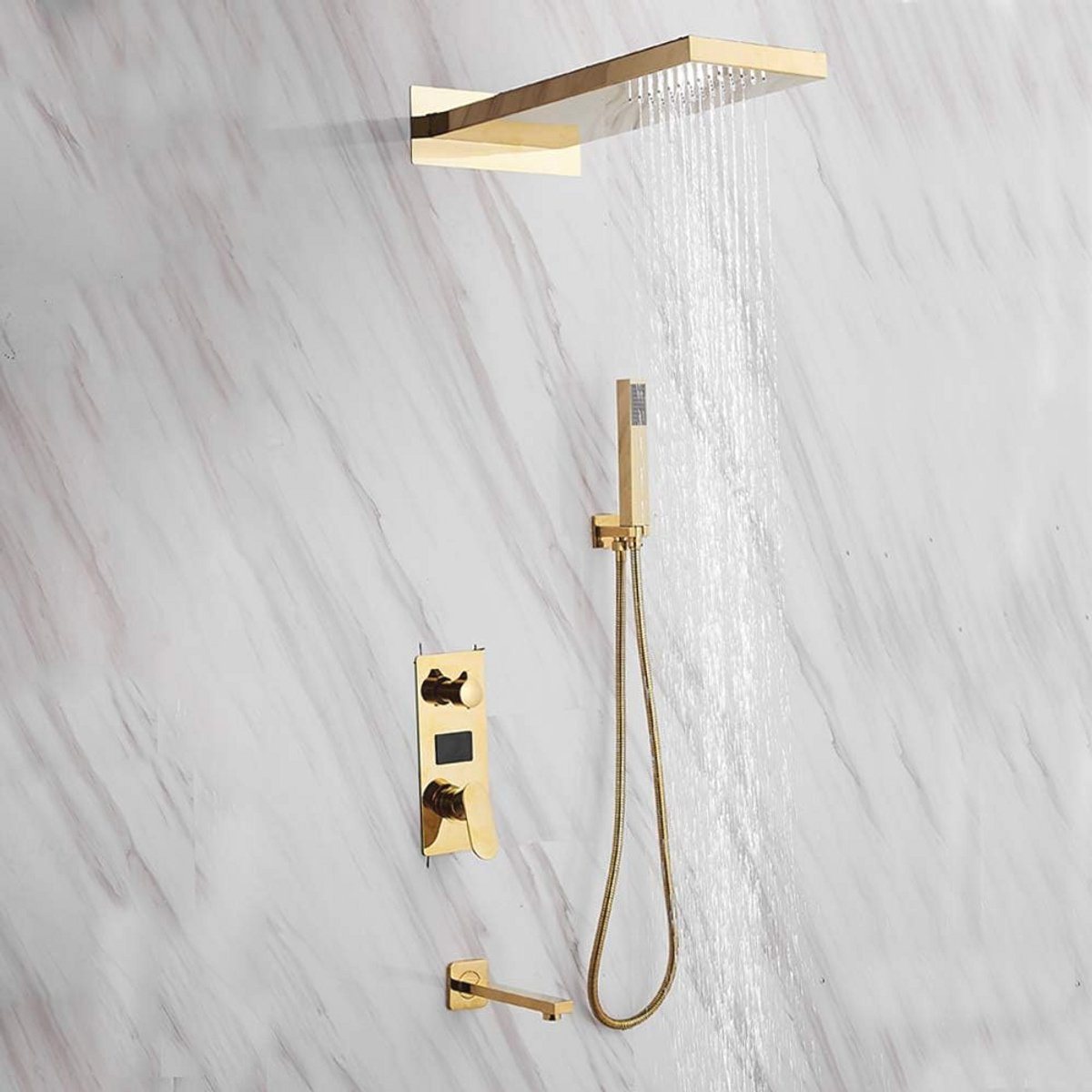 Inbouw Doucheset Goud Regendouche Massagepaneel Wandmontage