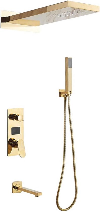 Inbouw Doucheset Goud Regendouche Massagepaneel Wandmontage