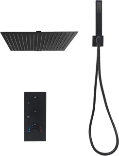 Inbouw doucheset regendouche met thermostaat 40 x 40 cm zwart