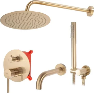 Inbouw douchesysteem met regendouche 25x25 cm, geborsteld goud