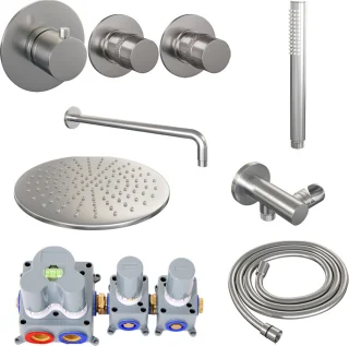 Inbouw regendouche set thermostaat 30 cm RVS geborsteld