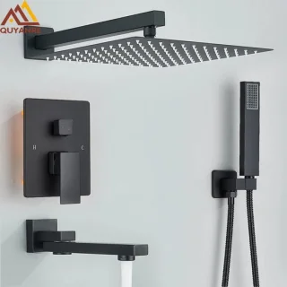 Inbouw Regendoucheset Vierkant 40 cm – Mat Zwart
