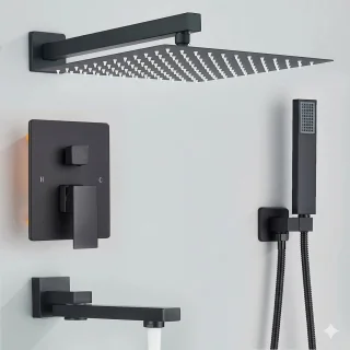 Inbouw Regendoucheset Wandmontage Zwart Mat
