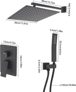 Inbouwdoucheset 30 cm Zwart