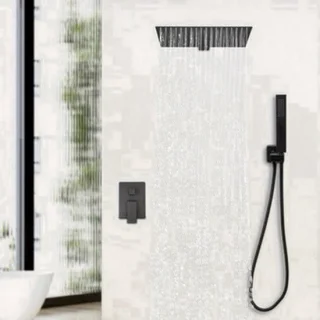 Inbouwdoucheset – doucheset – regendouche – handdouche – douchearmatuur – zwart – 40x40 cm regen kop – roestvrijstalen slang 1,5 m