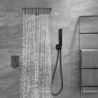 Inbouwdoucheset met regendouche en handdouche zwart 40 x 40 cm