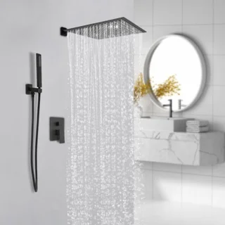 Inbouwdoucheset met regendouche en handdouche, zwart, 40x40 cm