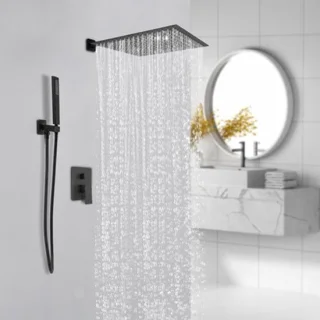 Inbouwdoucheset met regendouche en handdouche, zwart, 40x40 cm