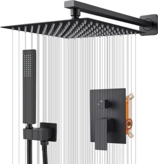Inbouwdoucheset regendouche handdouche 25x25cm vierkant mat zwart